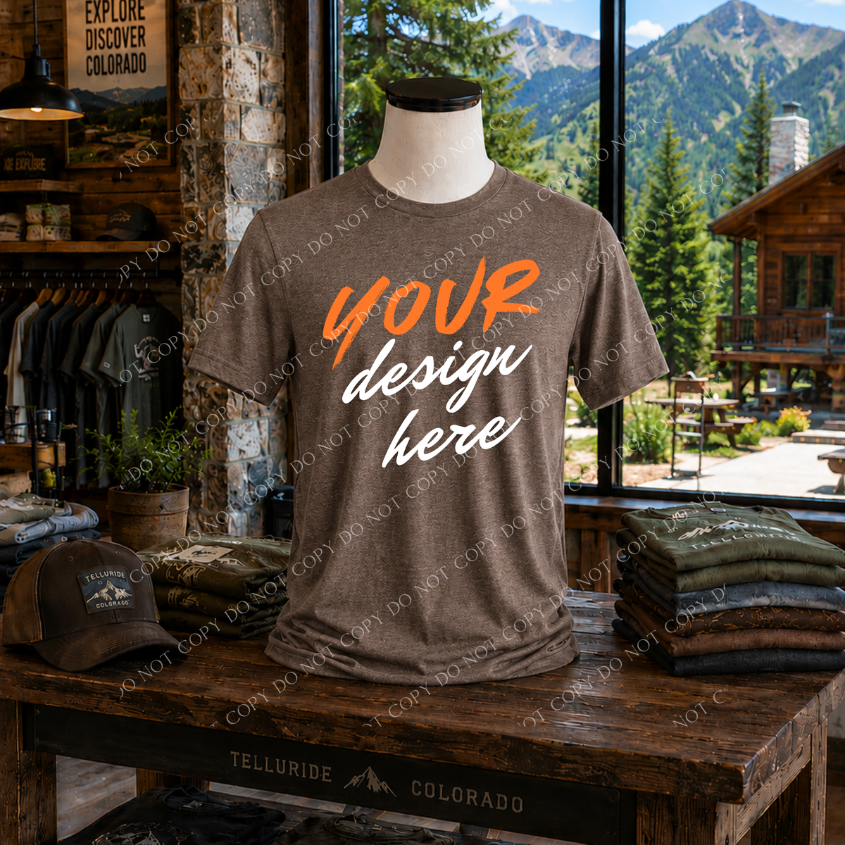 Men's Mountain Lodge Blank Stacked Mockup, Bella Canvas 3001 Heather Brown