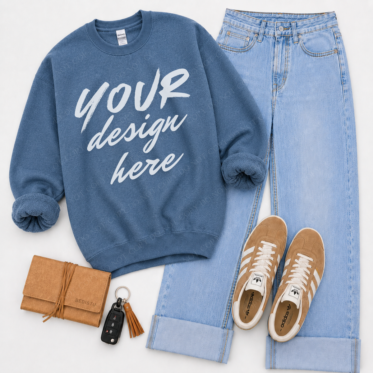 Sweatshirt Flatlay Mockup, Gildan 18000 Indigo Blue