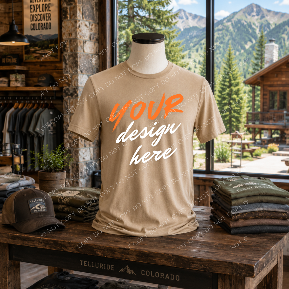 Men's Mountain Lodge Blank Stacked Mockup, Bella Canvas 3001 Tan