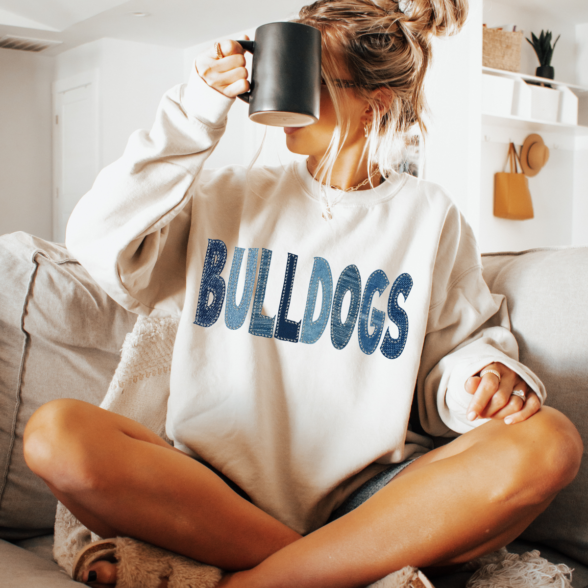 Bulldogs Denim Patch Stitched Digital Design, PNG