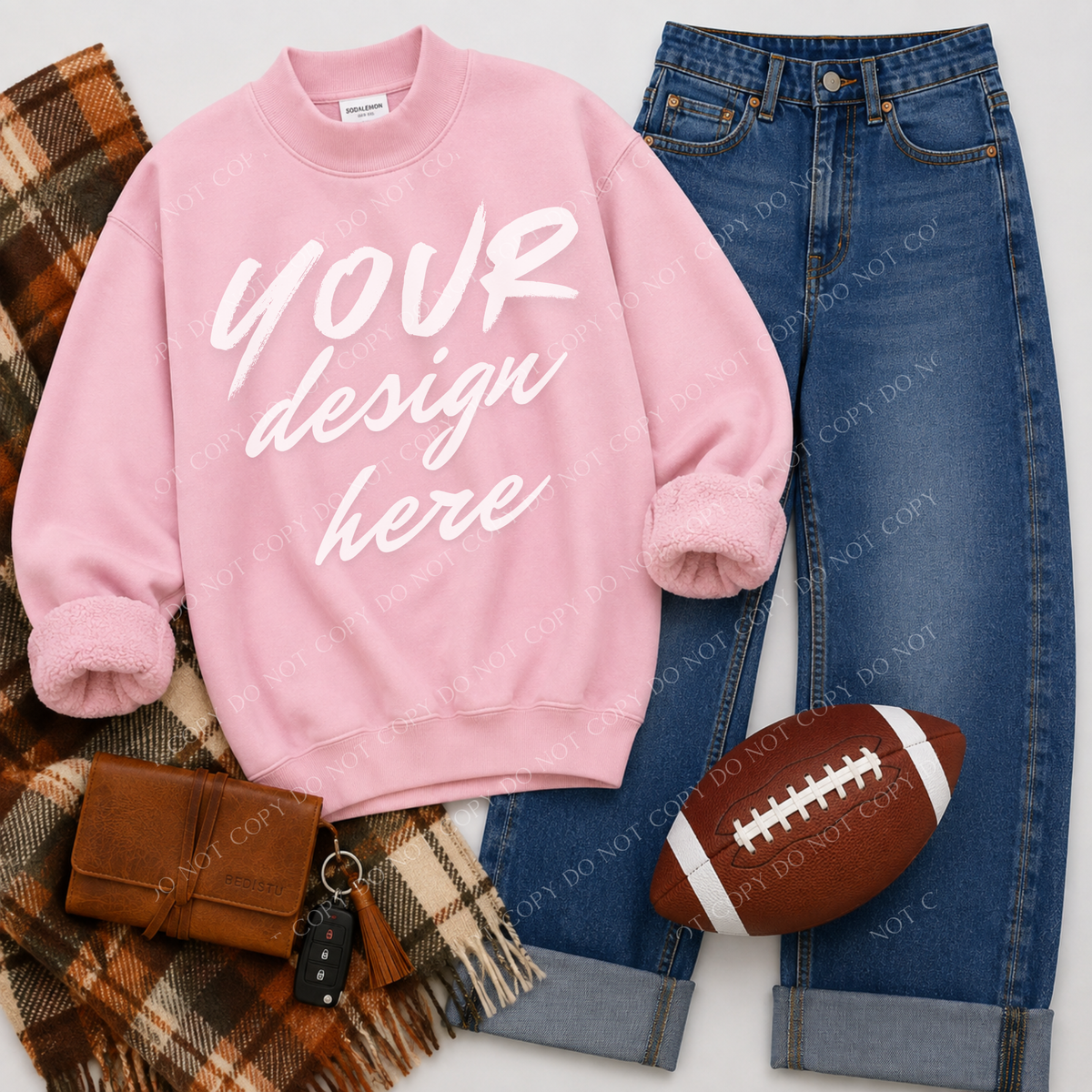 Mock Neck Sweatshirt Football Flatlay Mockup, Sodalemon PL-Y6316 Pink