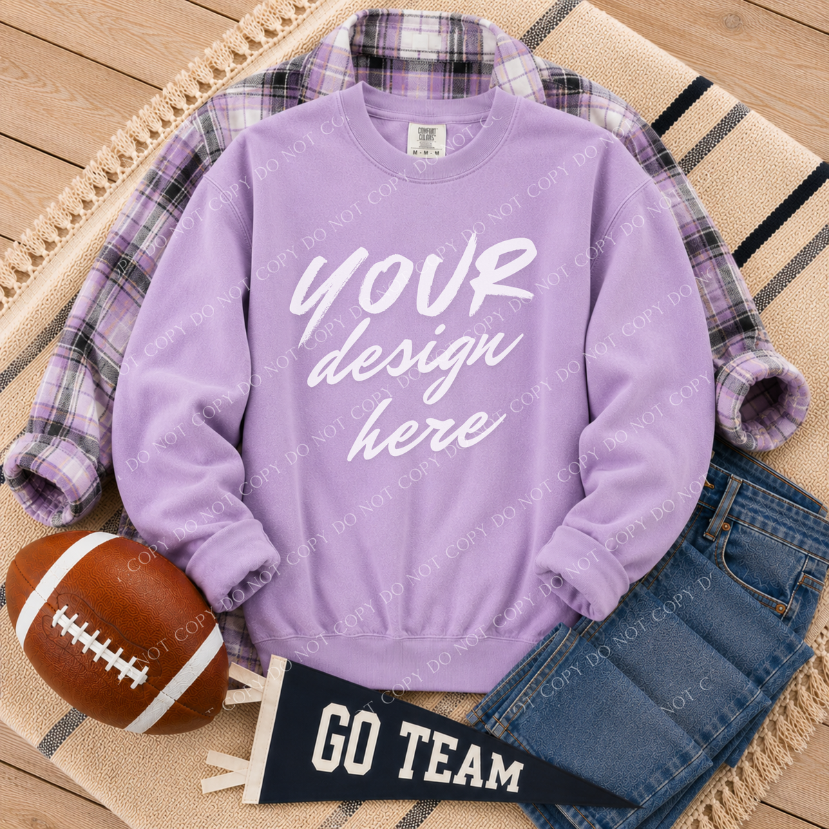 Football Blank Sweatshirt Mockup, Comfort Colors 1566 Orchid
