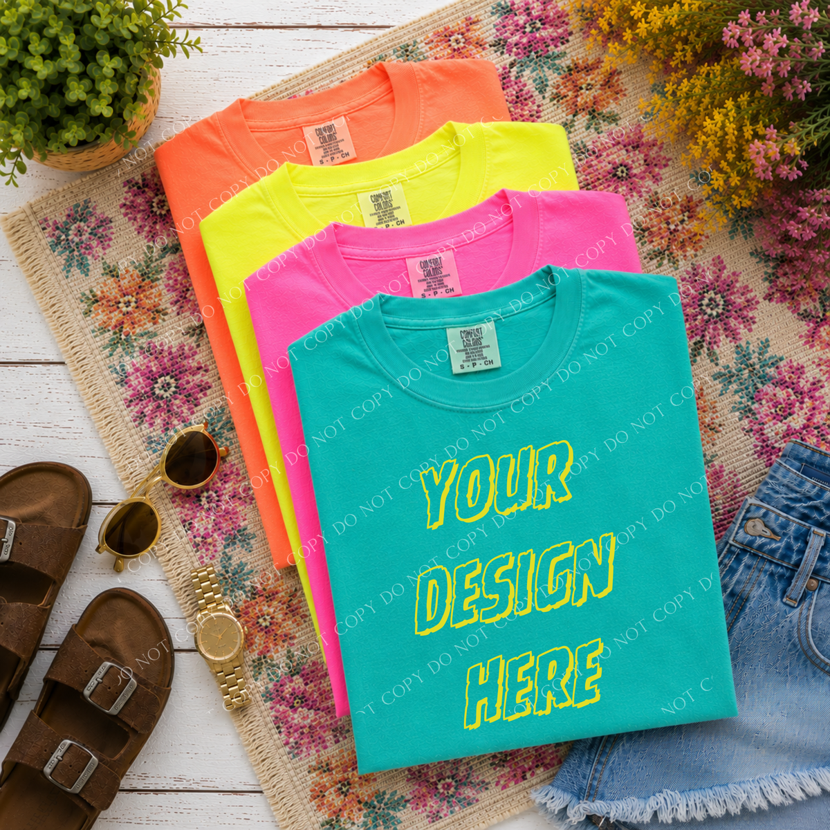 Floral Dreams Blank Stacked Mockup, Comfort Colors Island Green