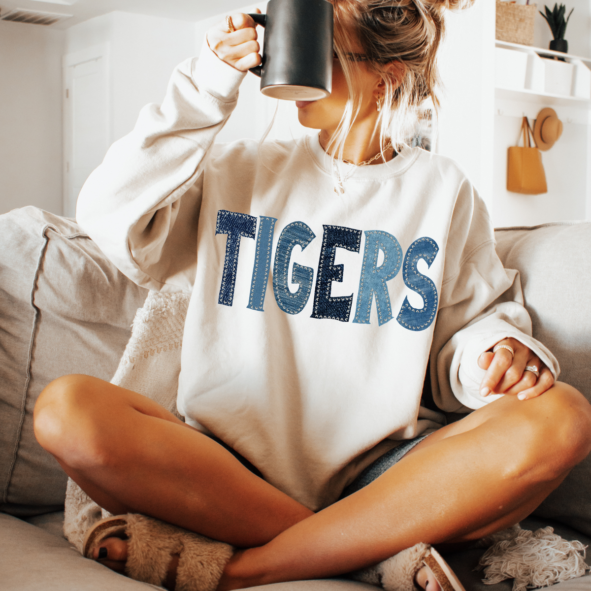 Tigers Denim Patch Stitched Digital Design, PNG