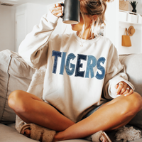 Tigers Denim Patch Stitched Digital Design, PNG