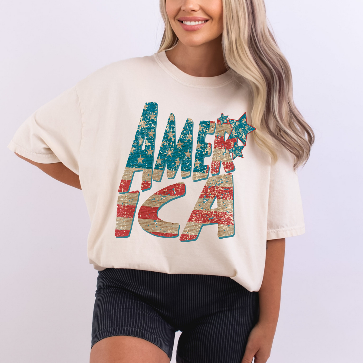 America Burlap & Stars in Red, Cream & Blue Patriotic Digital Design, PNG