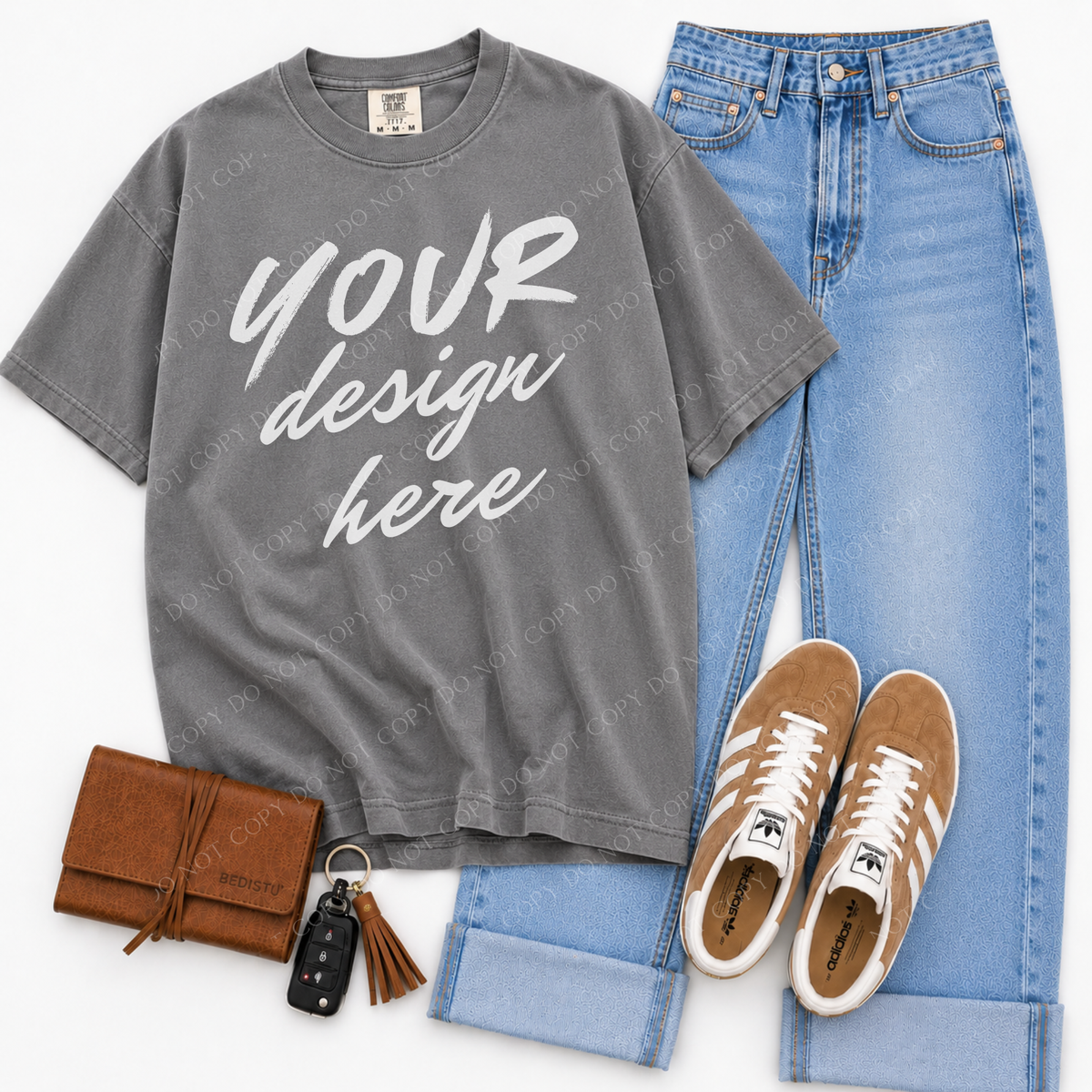 T-shirt Flatlay Mockup, Comfort Colors 1717 Grey