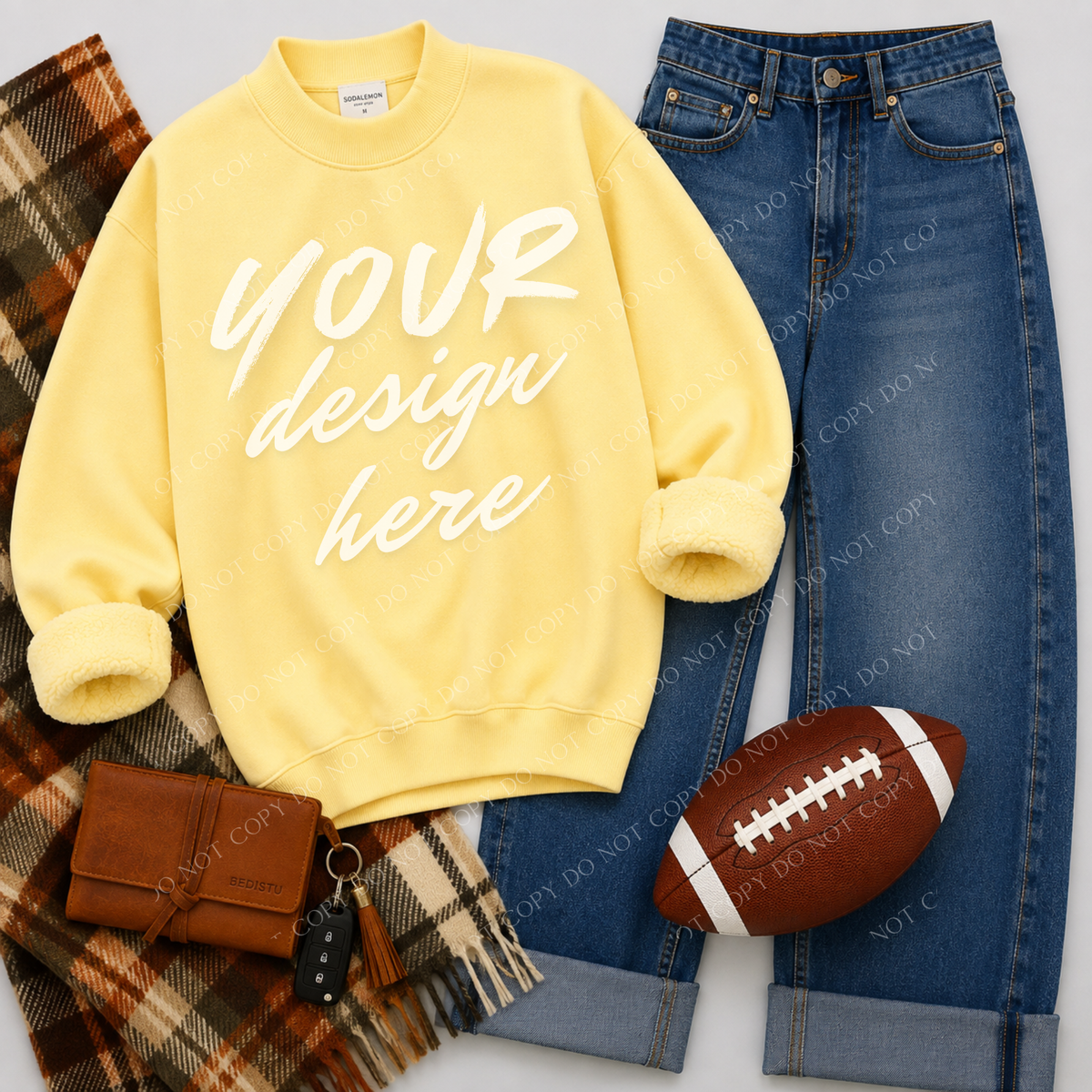 Mock Neck Sweatshirt Football Flatlay Mockup, Sodalemon PL-Y6316 Yellow