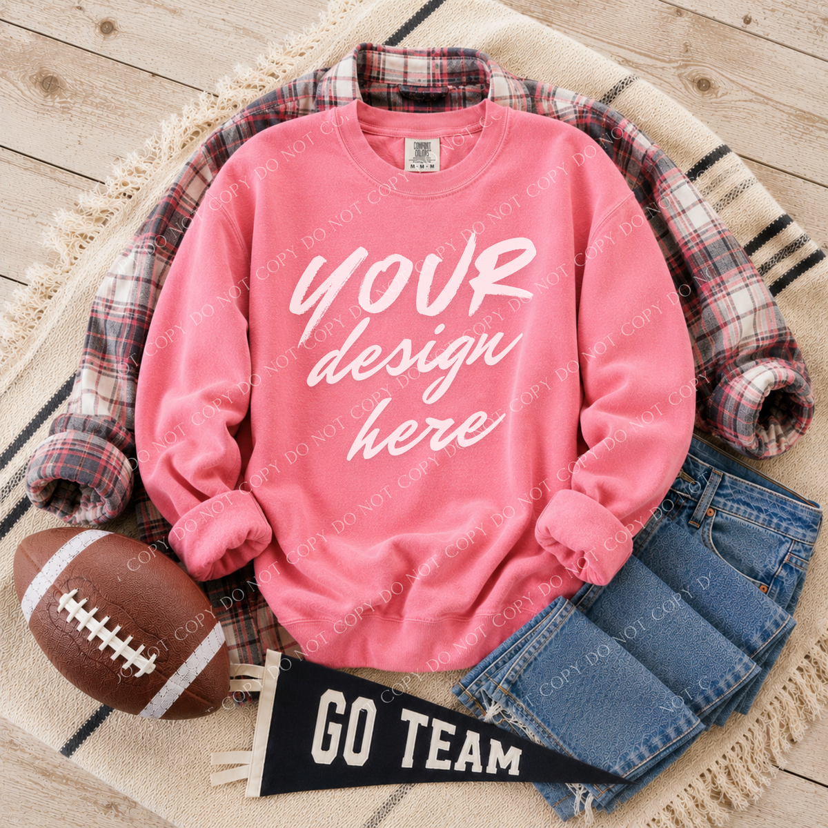 Football Blank Sweatshirt Mockup, Comfort Colors 1566 Watermelon