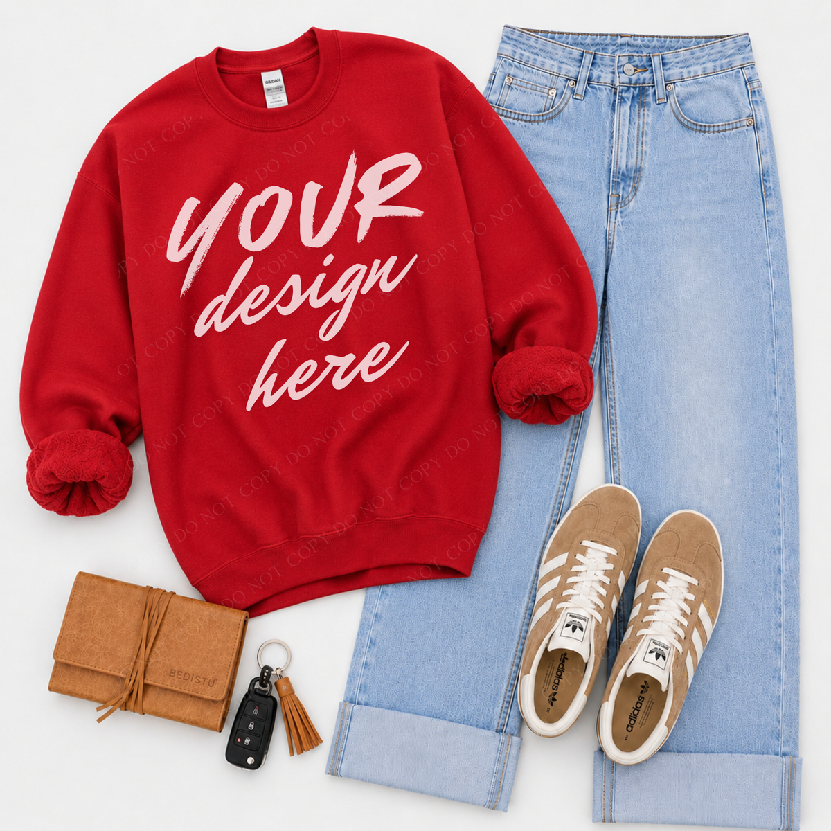 Sweatshirt Flatlay Mockup, Gildan 18000 Red