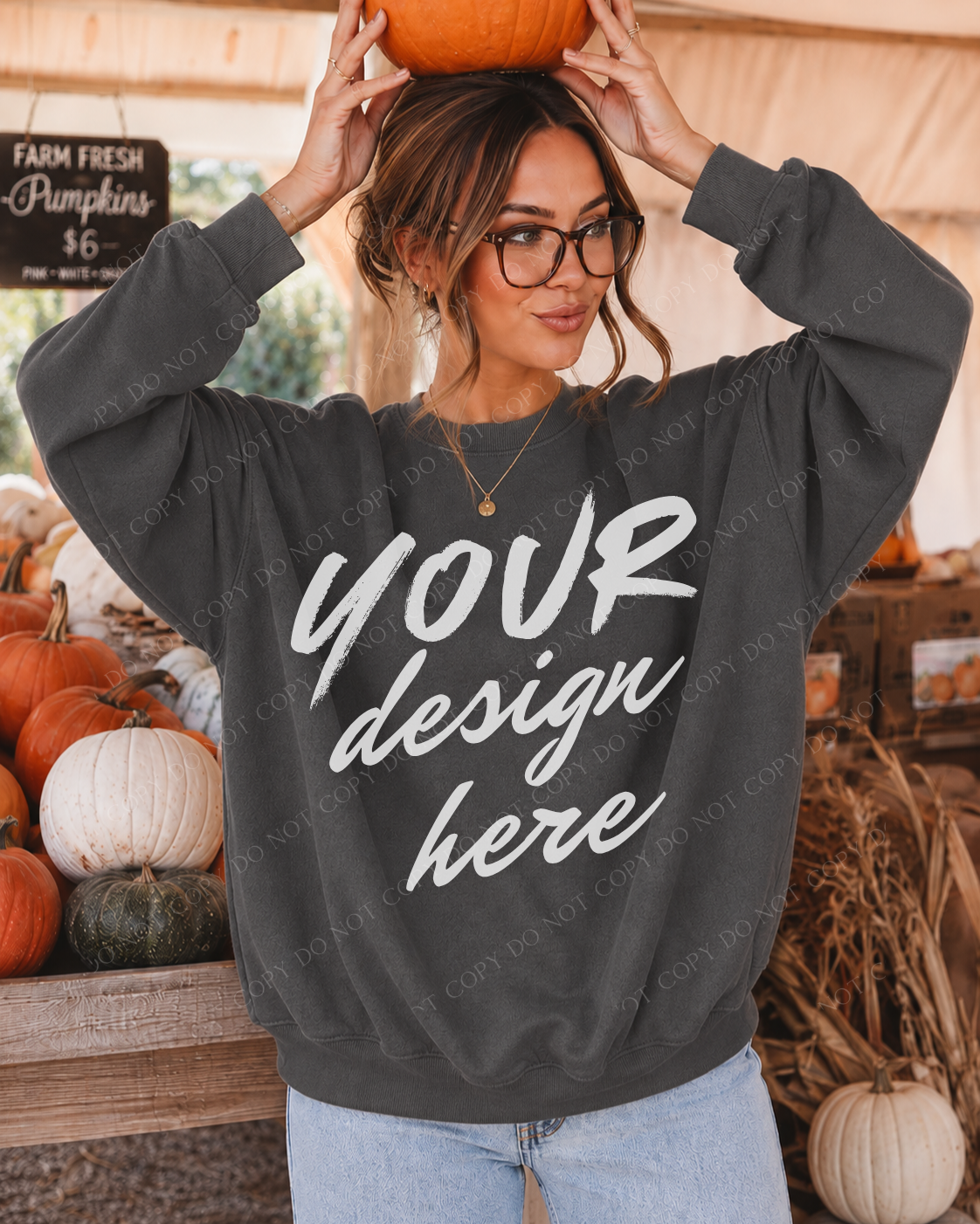 Fall Market Sweatshirt, Model Mockup, Comfort Colors 1566 Pepper