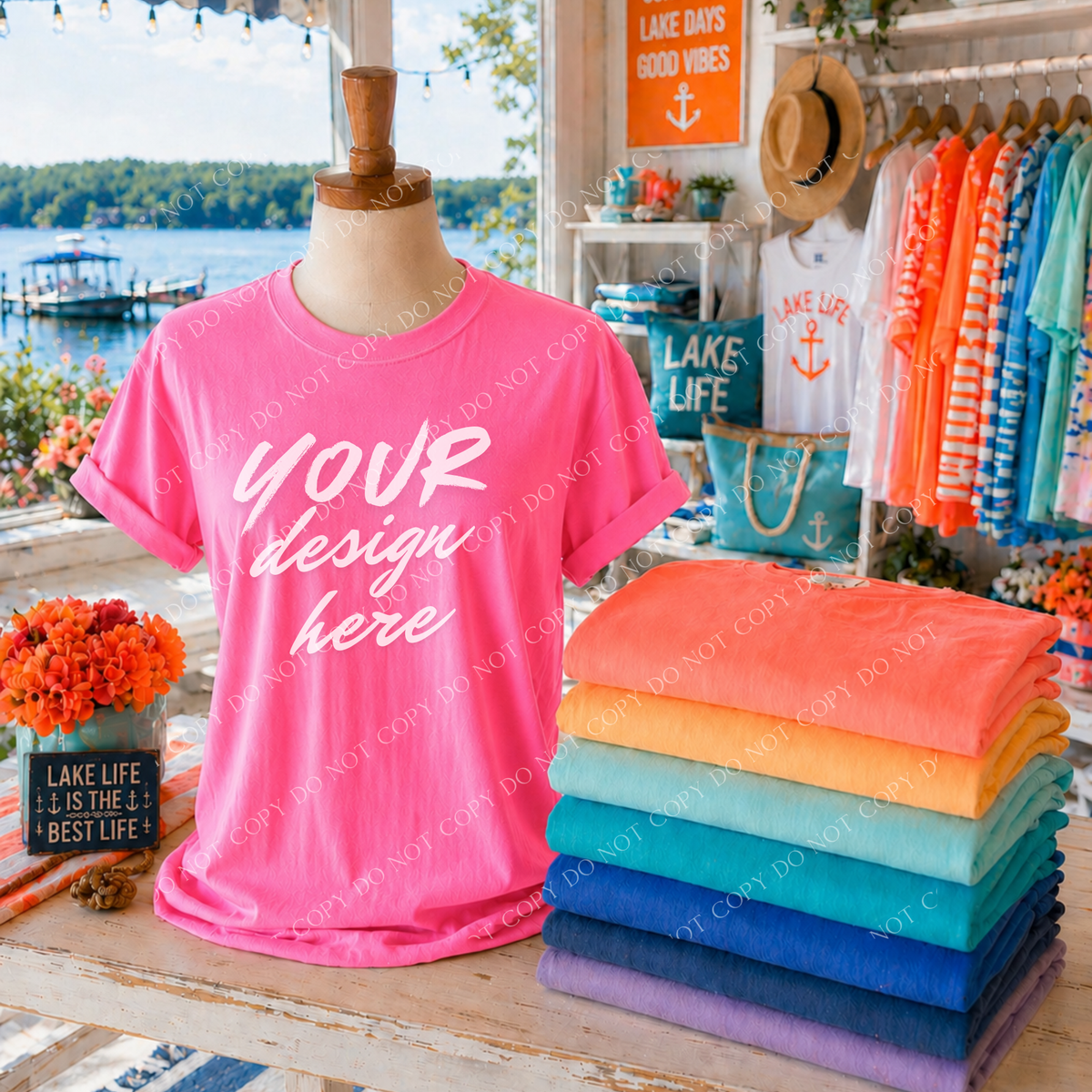 Lake Side Blank Mockup, Comfort Colors Neon Pink