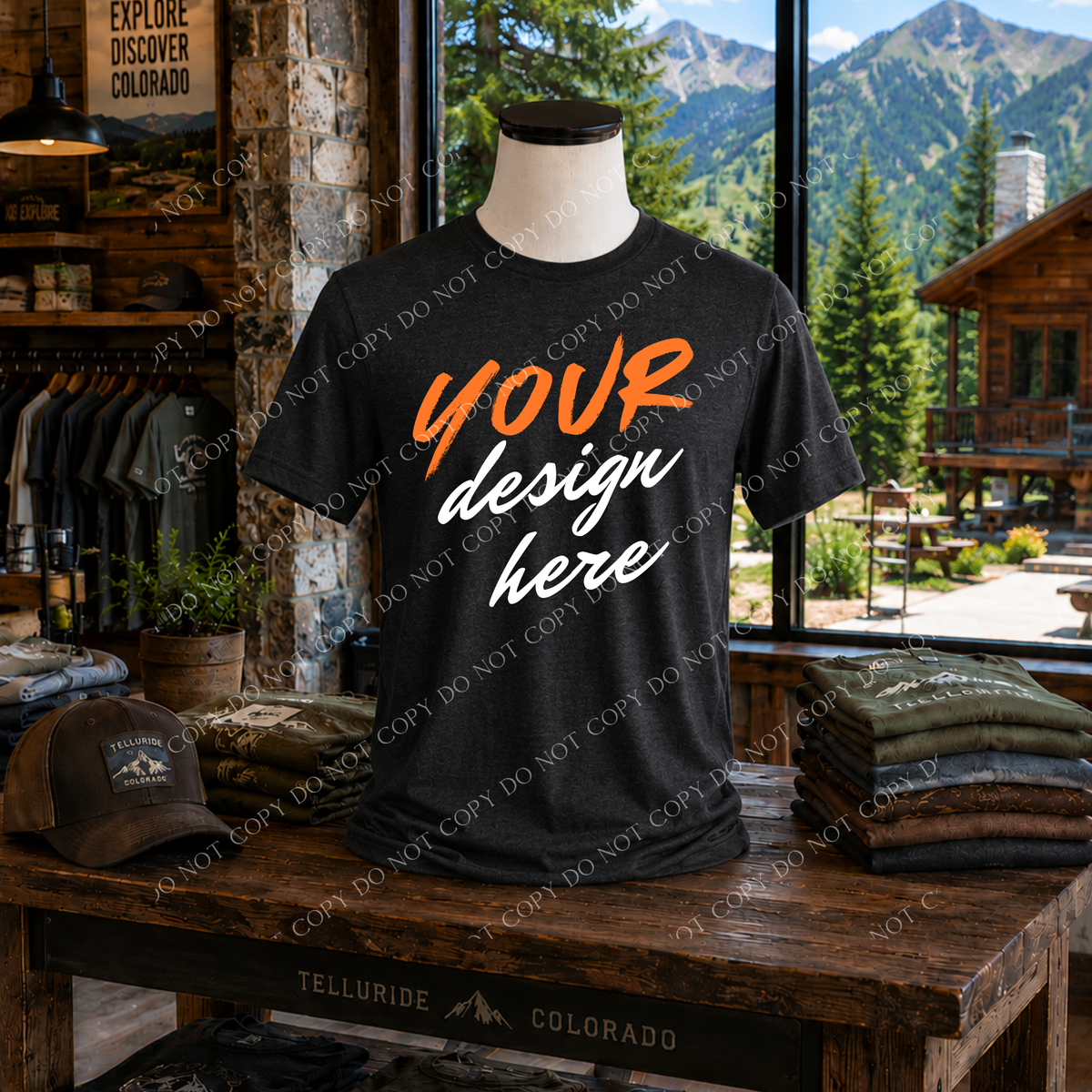 Men's Mountain Lodge Blank Stacked Mockup, Bella Canvas 3001 Heather Black