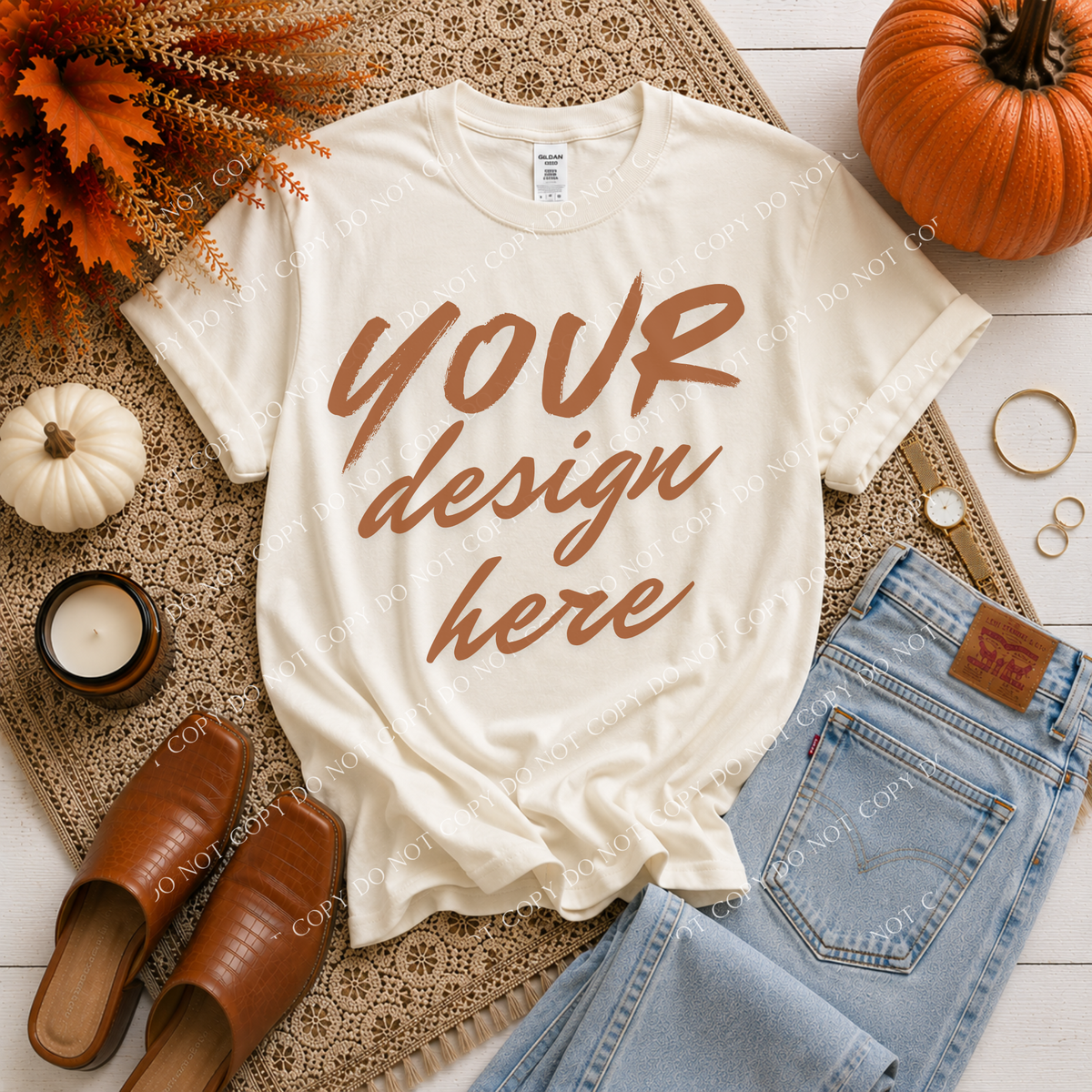 Fall Flatlay Mockup, Gildan G500 Off White