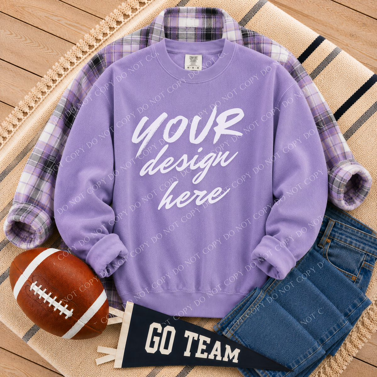 Football Blank Sweatshirt Mockup, Comfort Colors 1566 Violet