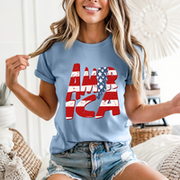 America Stripes, Stars & Lightning Bolt in Red, White & Blue Patriotic Digital Design, PNG