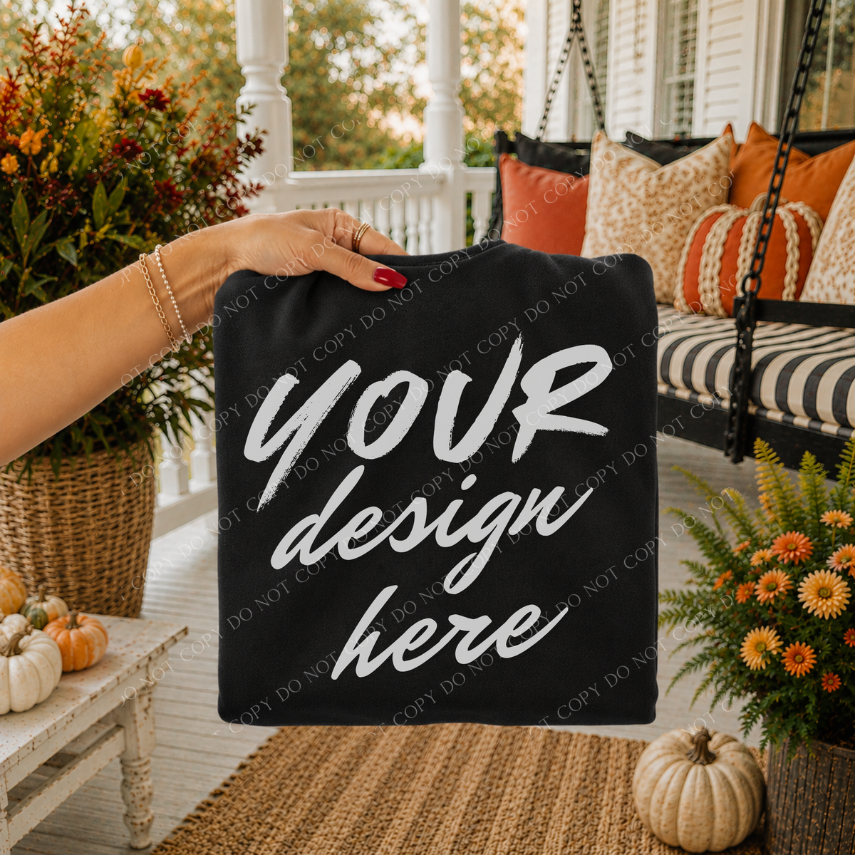 Fall Porch Blank Sweatshirt Mockup, Gildan 18000 Black