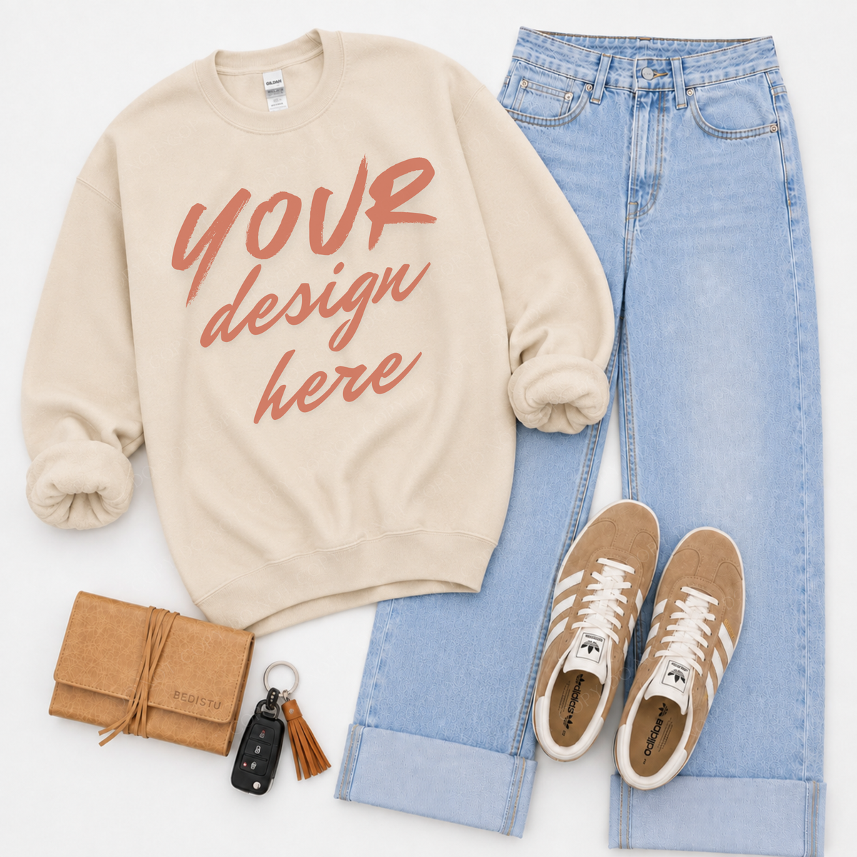 Sweatshirt Flatlay Mockup, Gildan 18000 Sand