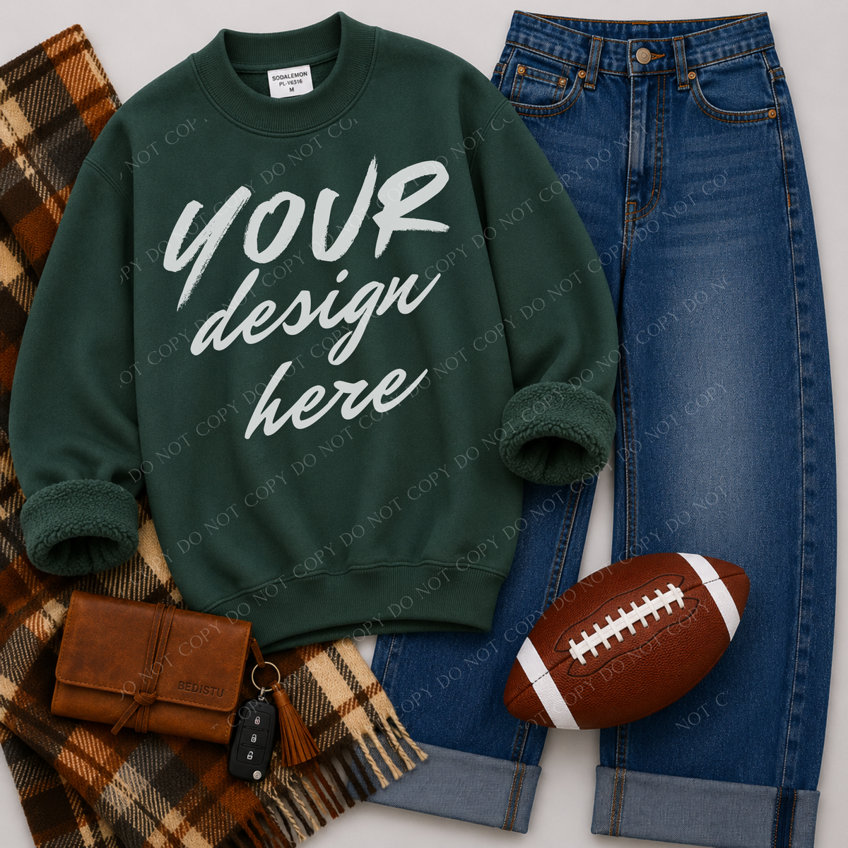Mock Neck Sweatshirt Football Flatlay Mockup, Sodalemon PL-Y6316 Green
