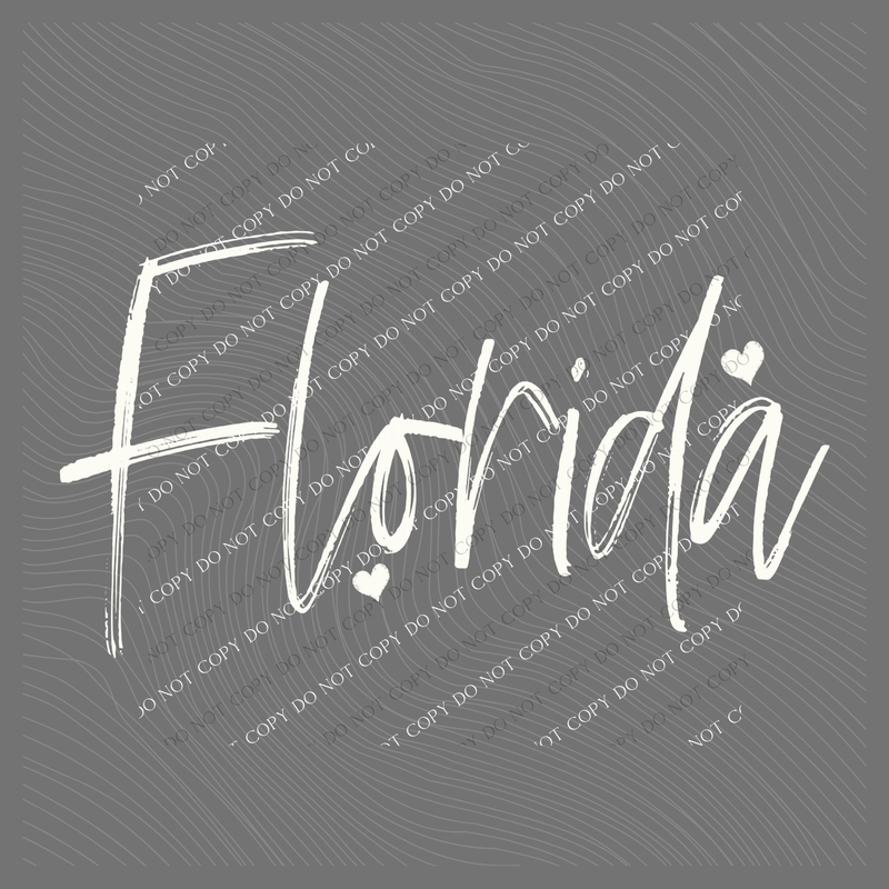 Florida Sketched Script Hearts in Off-white Digital Design, PNG