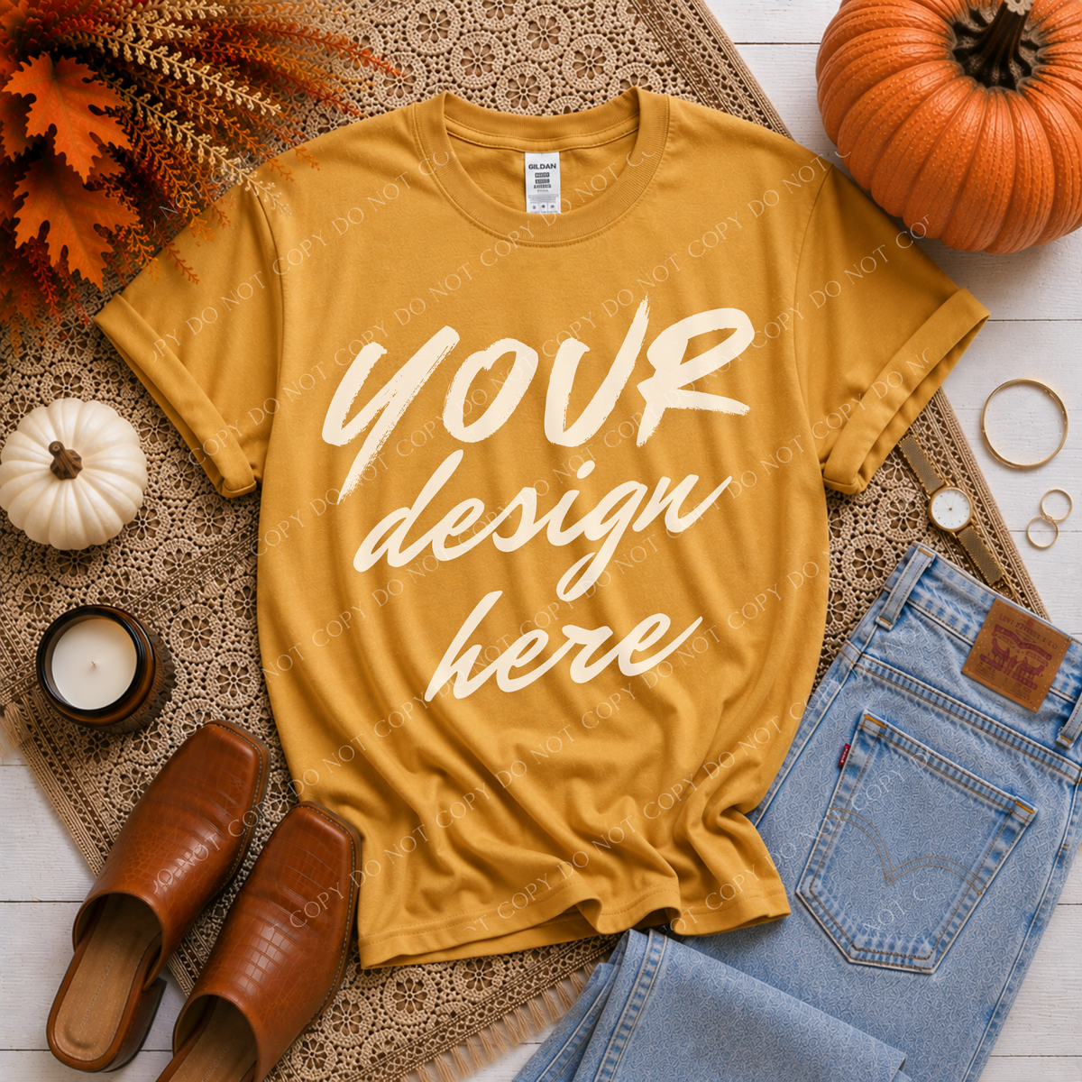 Fall Flatlay Mockup, Gildan G500 Gold