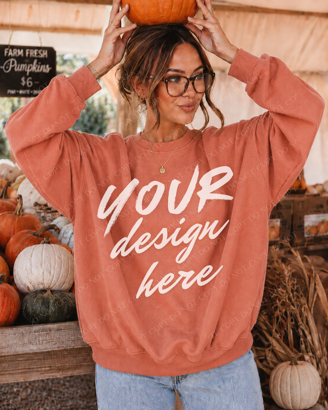 Fall Market Sweatshirt, Model Mockup, Comfort Colors 1566 Terracotta