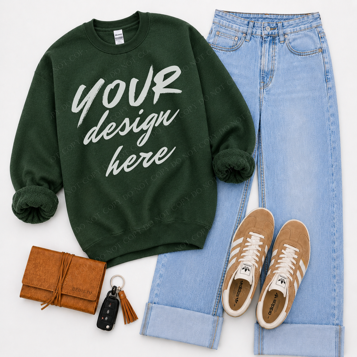 Sweatshirt Flatlay Mockup, Gildan 18000 Forest Green