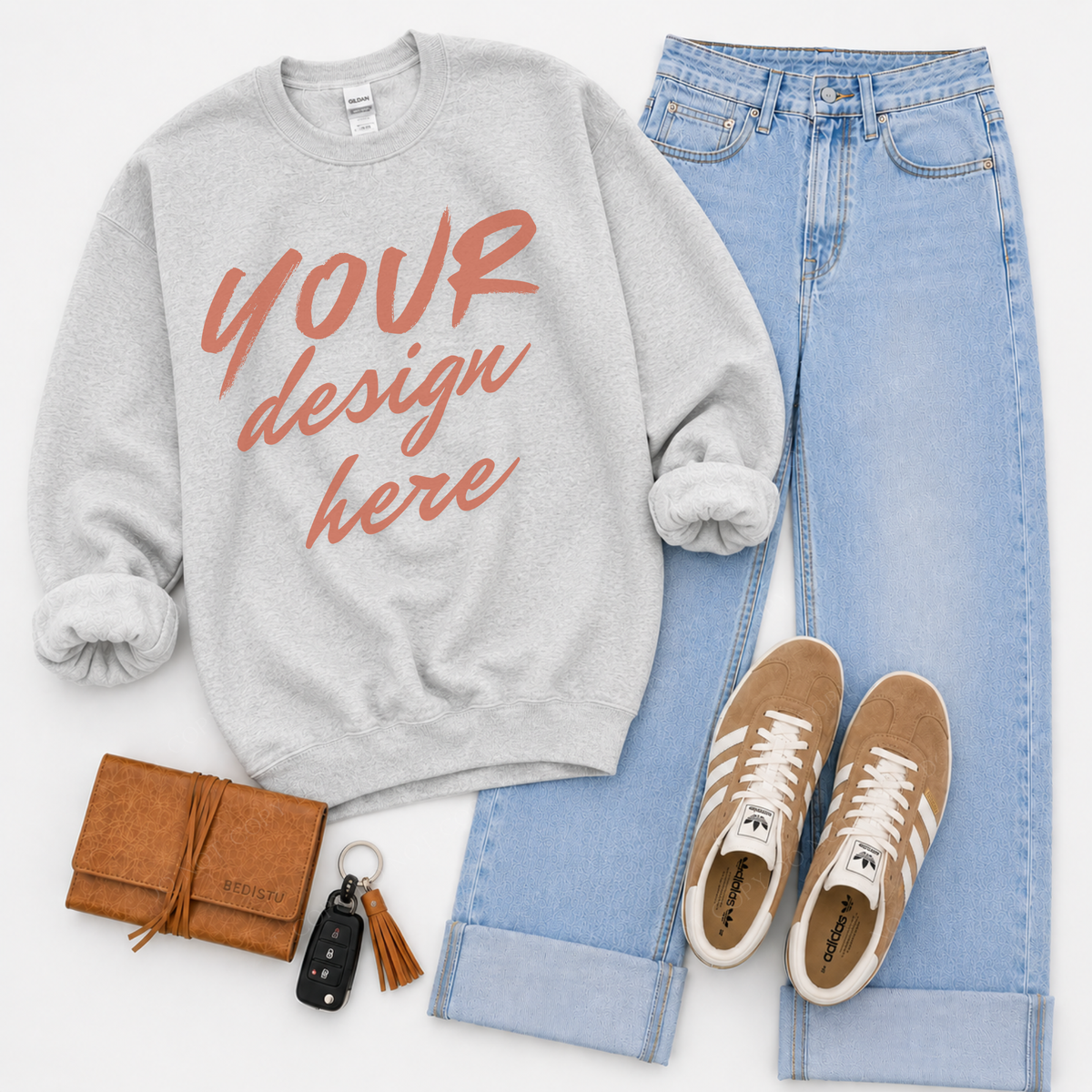 Sweatshirt Flatlay Mockup, Gildan 18000 Sport Grey
