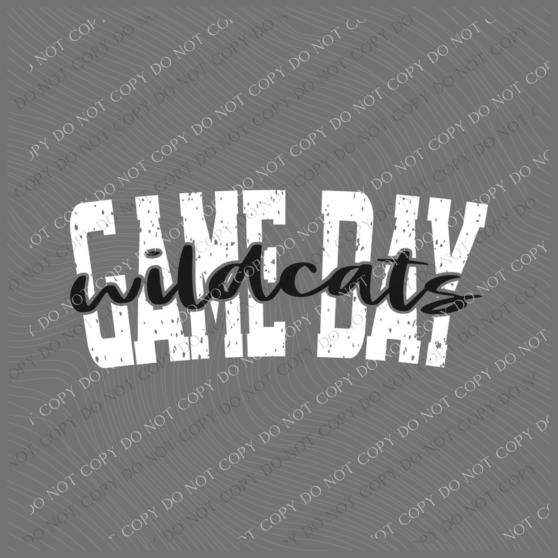 Game Day Wildcats Cutout Curved Distressed White/Black Digital Design, PNG