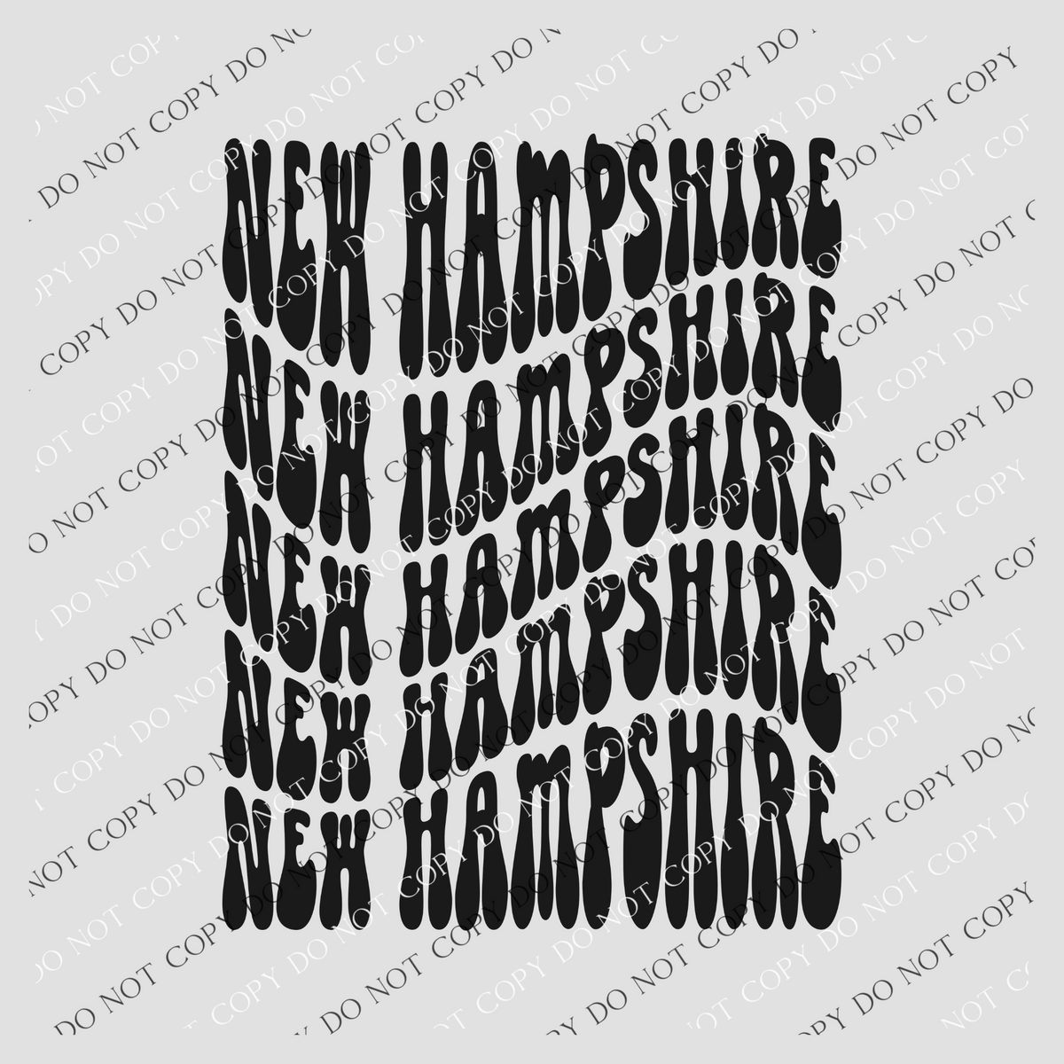New Hampshire Groovy Wave Stacked Digital Design PNG, Both Black and White Designs Incuded