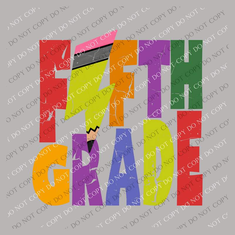 Fifth Grade Colorful  Distressed Pencil Lightning Bolt Design PNG