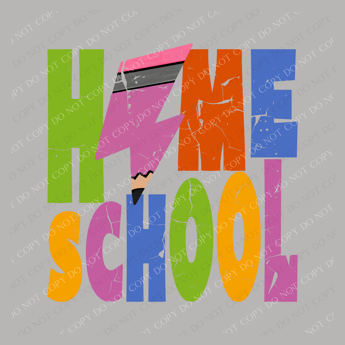 Homeschool Colorful  Distressed Pencil Lightning Bolt Design PNG