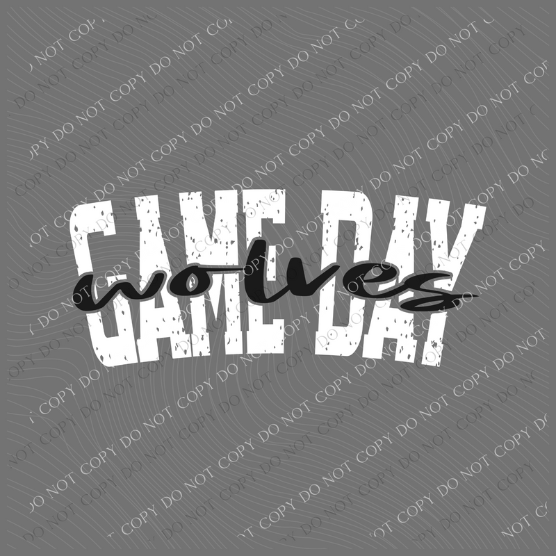 Game Day Wolves Cutout Curved Distressed White/Black Digital Design, PNG