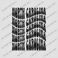North Carolina Groovy Wave Stacked Digital Design PNG, Both Black and White Designs Incuded
