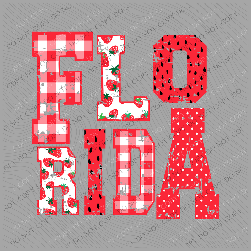 Florida Strawberries, Gingham & Polka Dots Reds/White Distressed Digital Design, PNG
