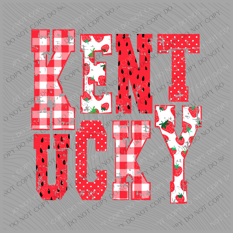 Kentucky Strawberries, Gingham & Polka Dots Reds/White Distressed Digital Design, PNG