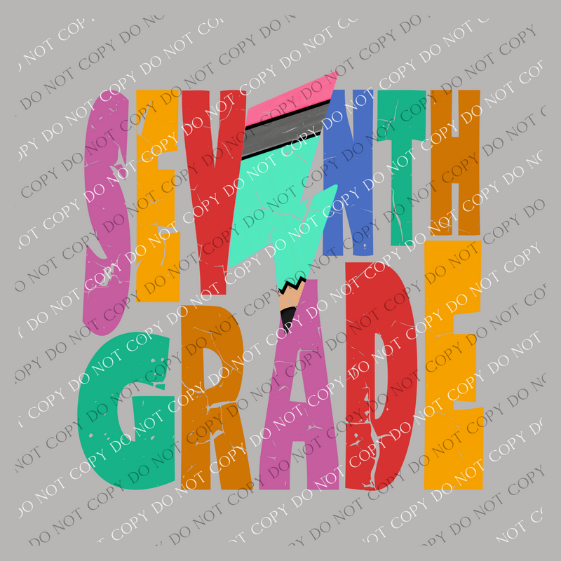 Seventh Grade Colorful  Distressed Pencil Lightning Bolt Design PNG