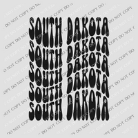 South Dakota Groovy Wave Stacked Digital Design PNG, Both Black and White Designs Incuded