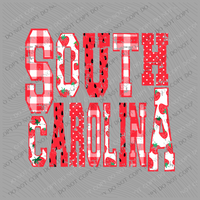 South Carolina Strawberries, Gingham & Polka Dots Reds/White Distressed Digital Design, PNG