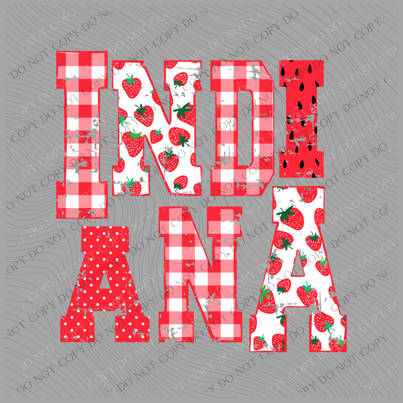 Indiana Strawberries, Gingham & Polka Dots Reds/White Distressed Digital Design, PNG