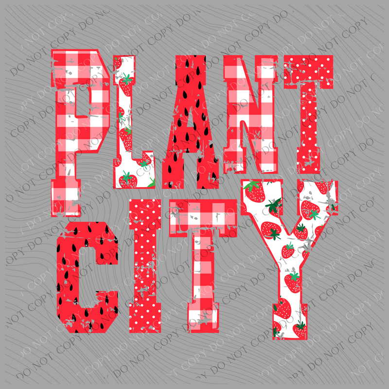 Plant City Strawberries, Gingham & Polka Dots Reds/White Distressed Digital Design, PNG