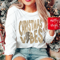 Christmas Vibes Distressed Gold Glitter Leopard Lightning Bolt Digital Download, PNG