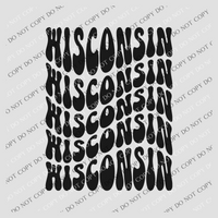 Wisconsin Groovy Wave Stacked Digital Design PNG, Both Black and White Designs Incuded