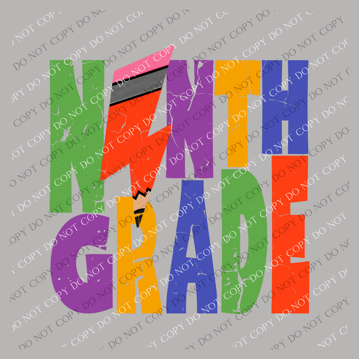 Ninth Grade Colorful  Distressed Pencil Lightning Bolt Design PNG