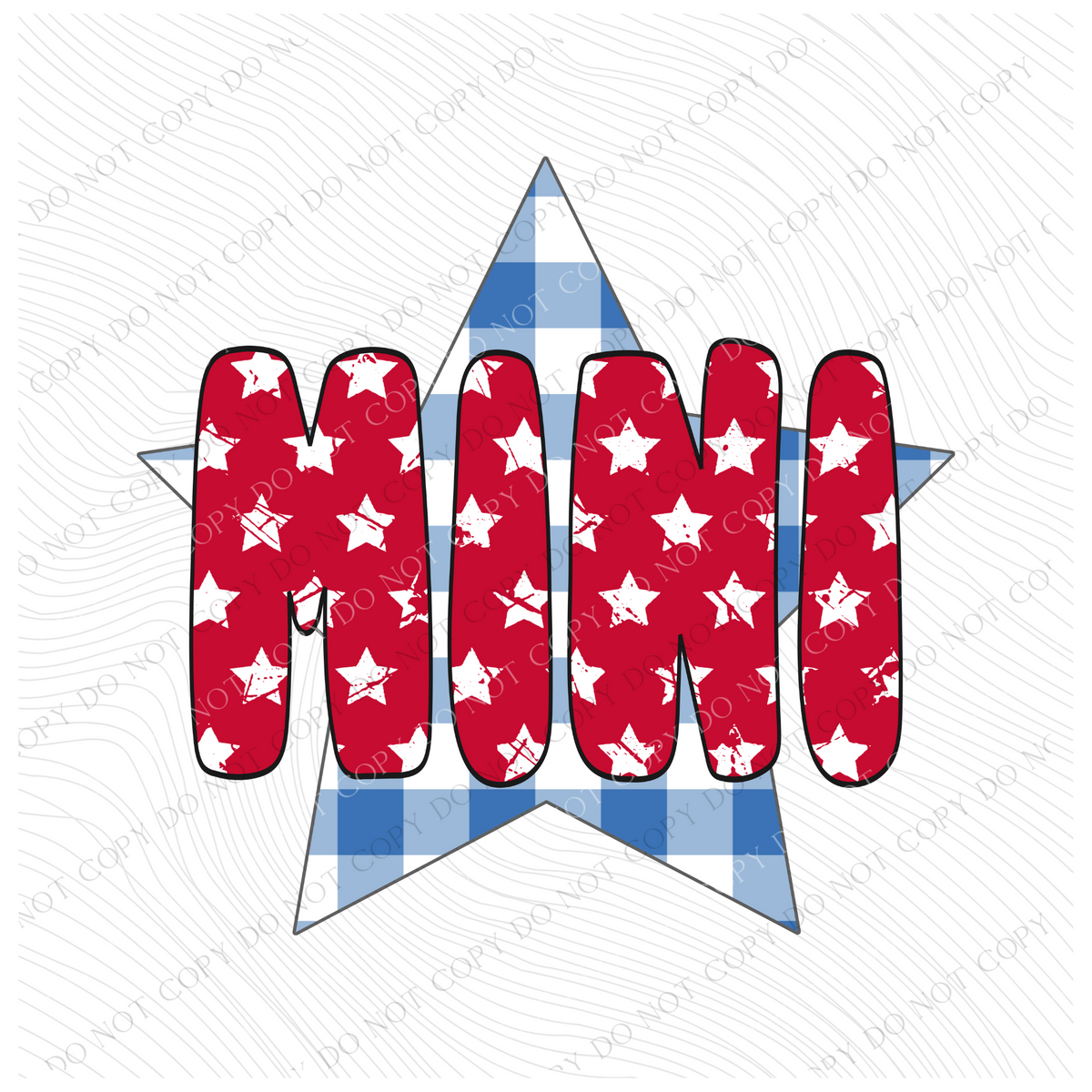 Mini Gingham Star Red White Blue Digital Design, PNG