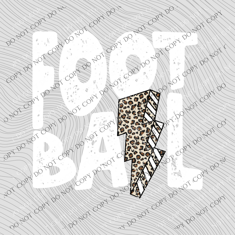 Football Distressed Leopard Lightning Bolt White Digital Design, PNG