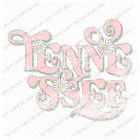 Tennessee Retro Swirl Daisies Distressed Pink & Green Spring & Summer Digital Design, PNG