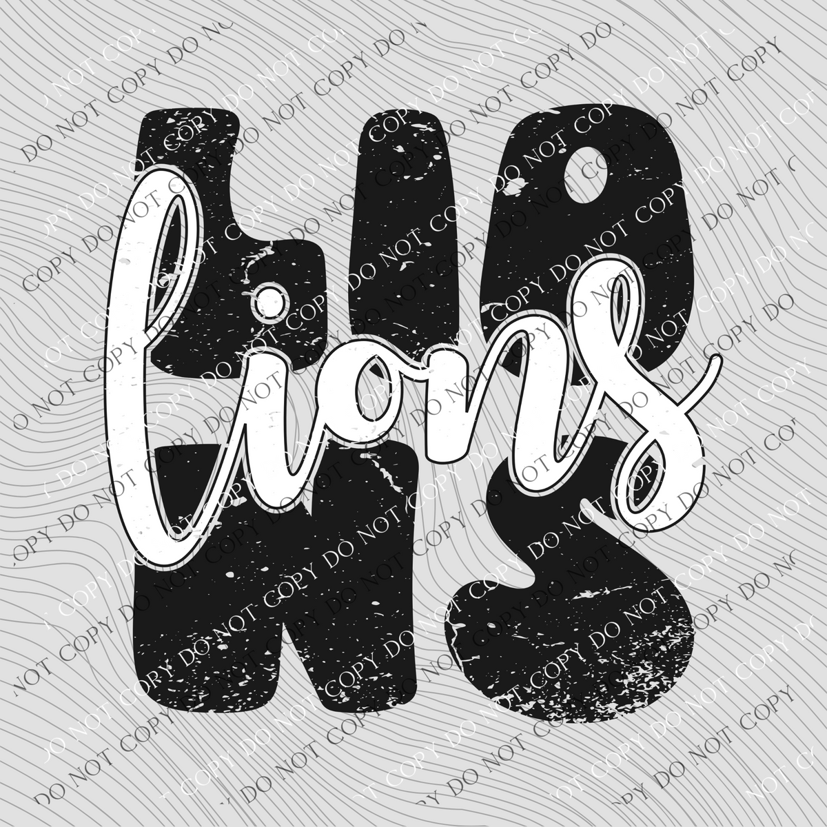Lions Distressed Stacked Cutout Black/White Digital Design, PNG