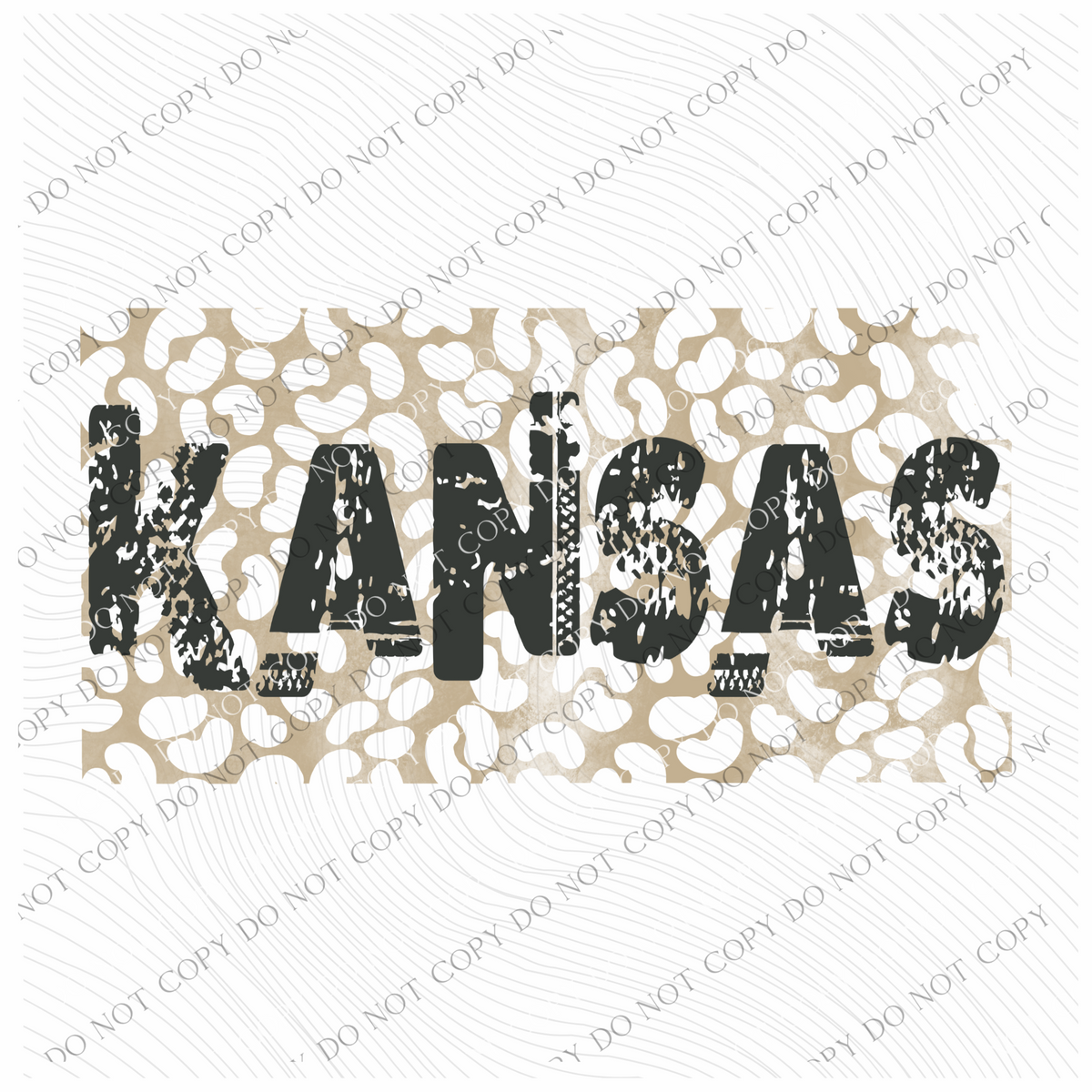KS Kansas Khaki/Faded Black Leopard State Distressed Digital Design, PNG