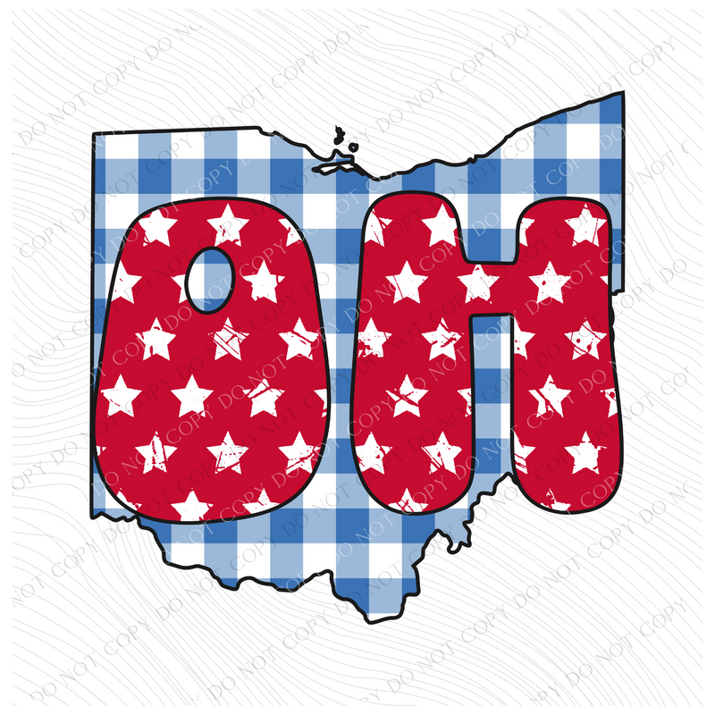 OH Ohio Gingham Stars Red White Blue Digital Design, PNG